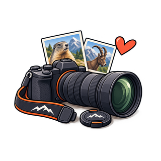 Illustration einer Kamera für Wildlife-Fotografie in den Bergen