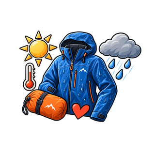 Illustration wetterfester Ausrüstung für die Berge